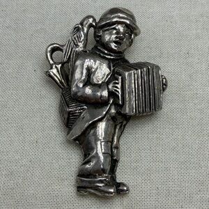 Vintage Pot Metal Boy with Accordion Brooch Pin